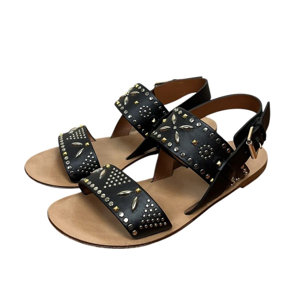 Valentino Garavani Black Suede Studded Flat Vacation Sandals Authentic Size 37.5 - Picture 2 of 12